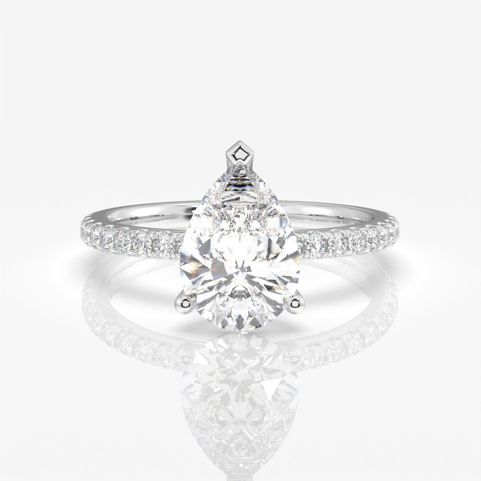Pear Cut Moissanite Diamond Pave 14k Ring