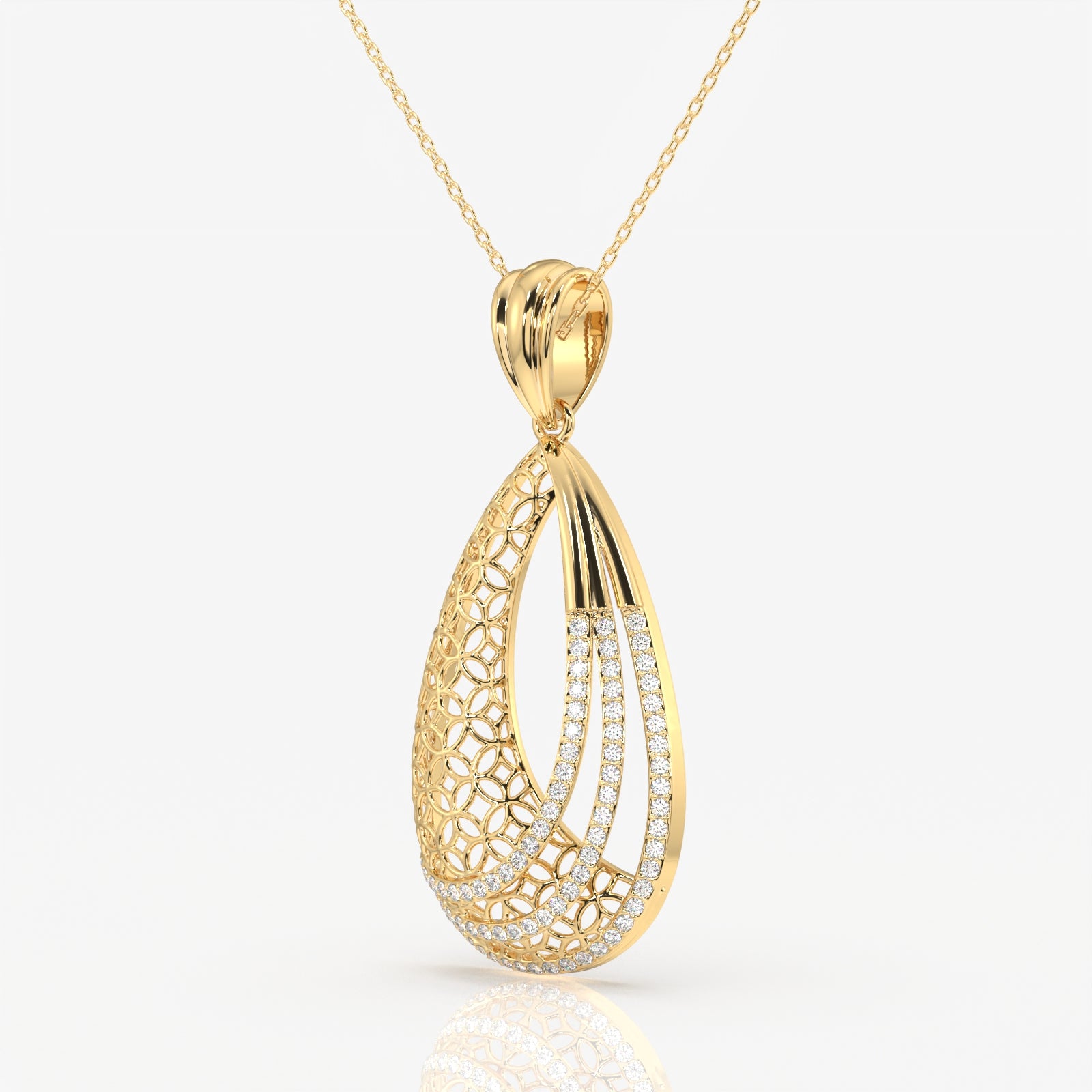 Buy Round Cut Lab Grown Diamond Dina Trellis Fashion 14k Gold Pendant