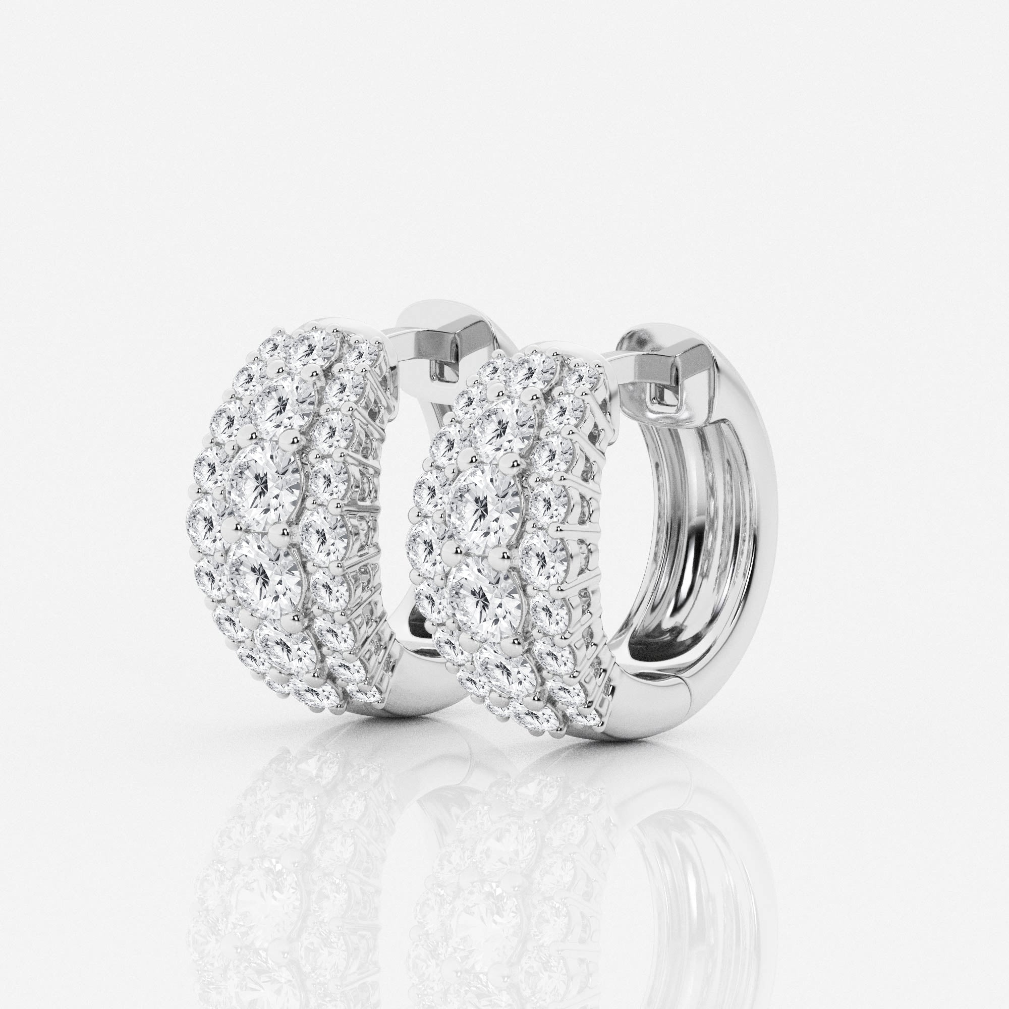 Buy Round Cut Lab Grown Diamond Triple Row Hoop 14k Gold Earrings