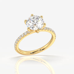 Round Cut Moissanite Diamond Six Prong Pave Gold Ring