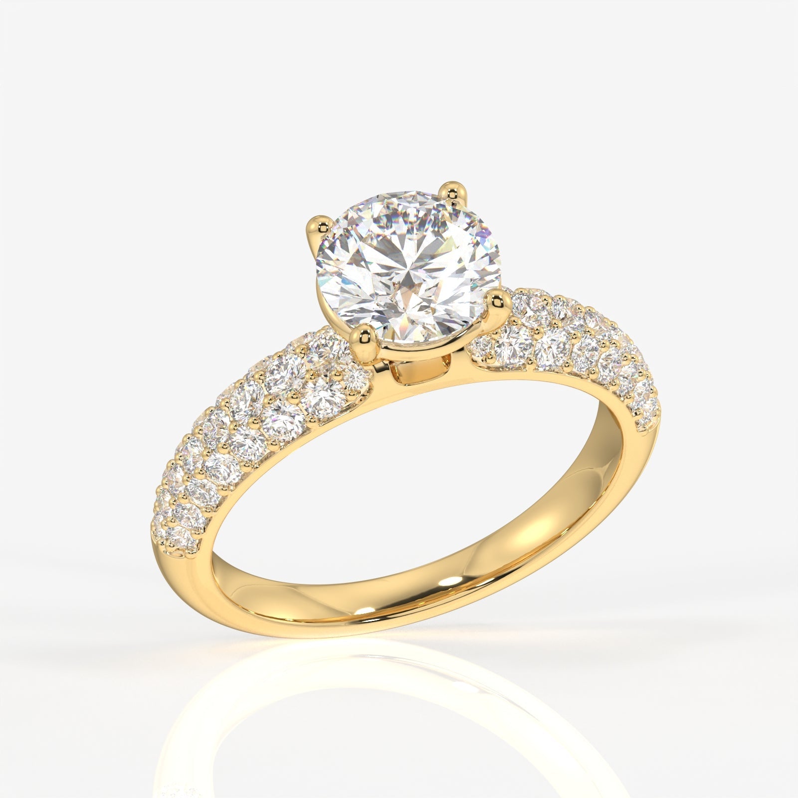 Buy Round Cut Moissanite Diamond Three lane Pave Sterling Silver Ring