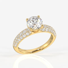 Buy Round Cut Moissanite Diamond Three lane Pave Sterling Silver Ring