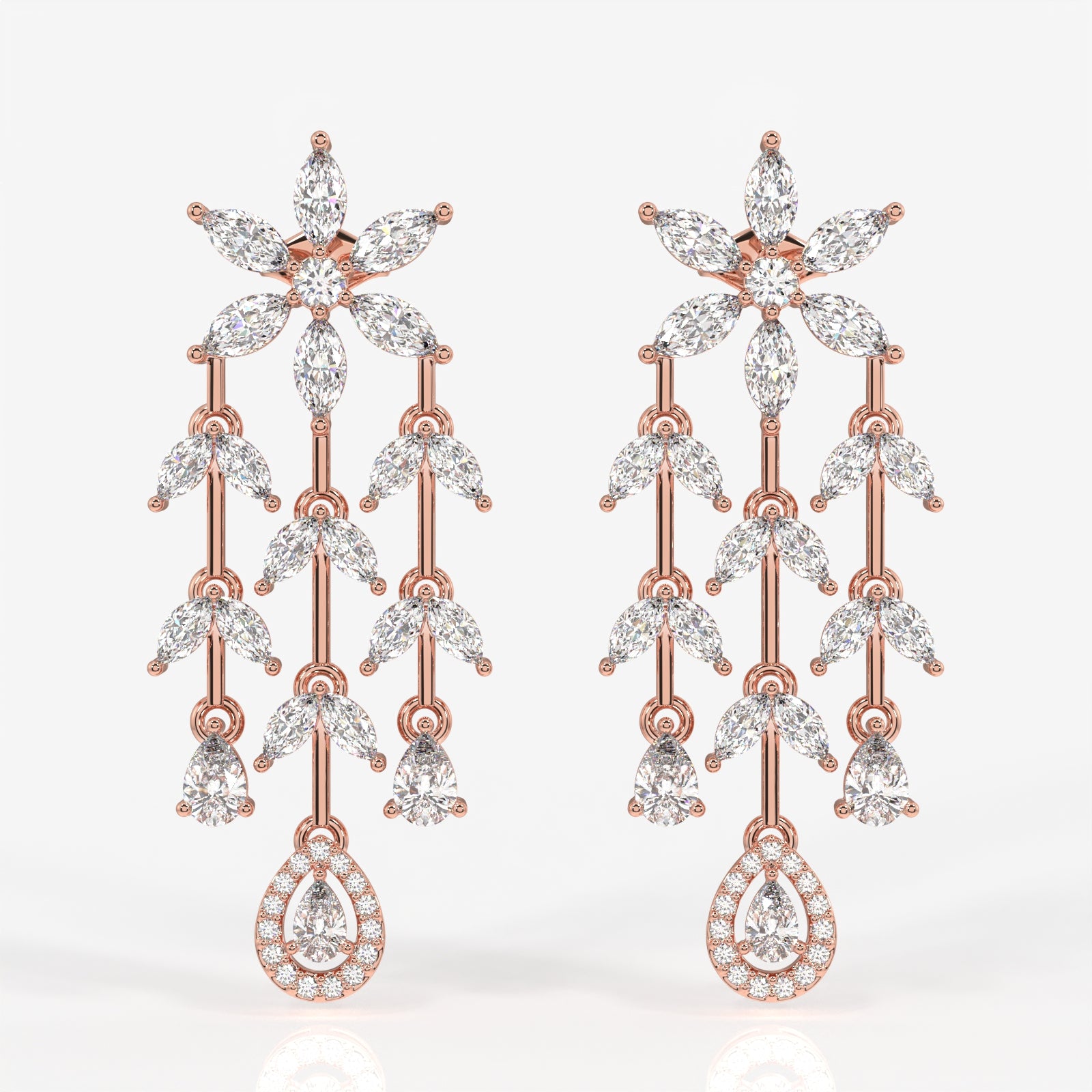 Caratbazaar Aurora Cascade Moissanite Danglers 14k Gold Earrings