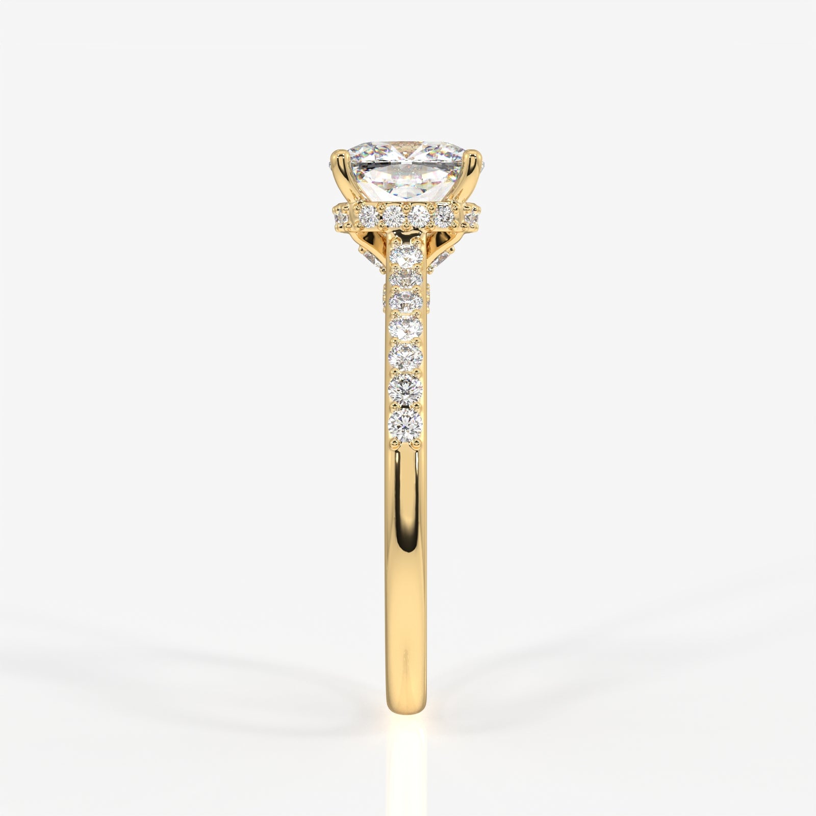 Caratbazaar Cushion Cut Moissanite Diamond Hidden Halo 14k Gold Ring