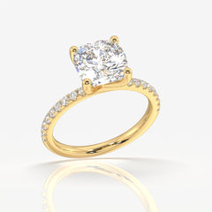 Caratbazaar Cushion Cut Moissanite Diamond Pave 14k Gold Ring