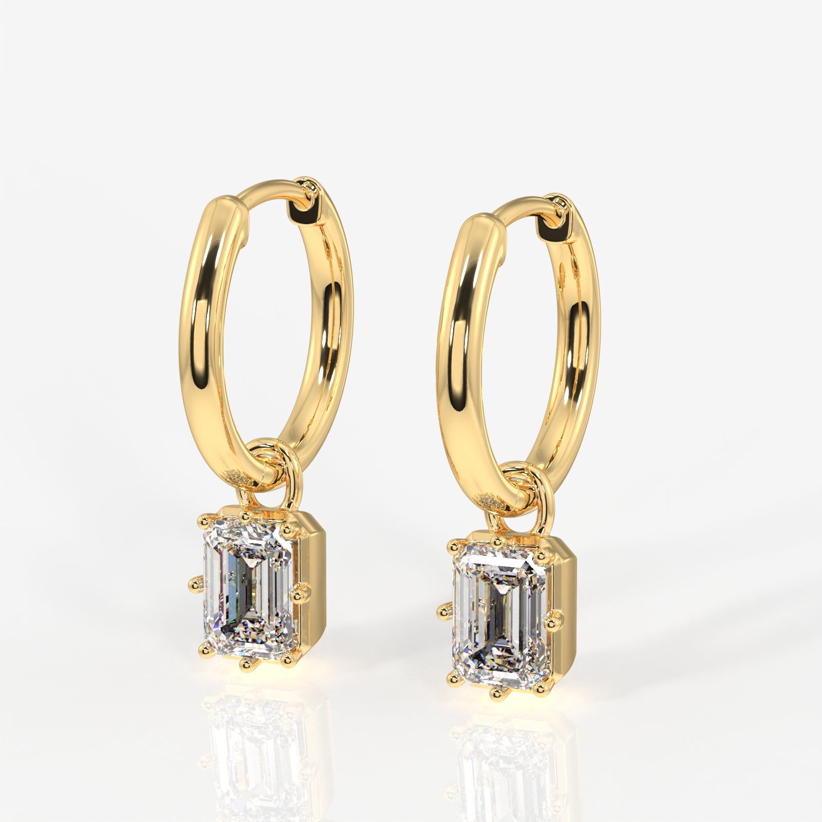 Caratbazaar Emerald Cut Moissanite Diamond Dangle 14K Gold Earrings