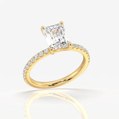 Emerald Cut Moissanite Diamond Pave Gold Ring