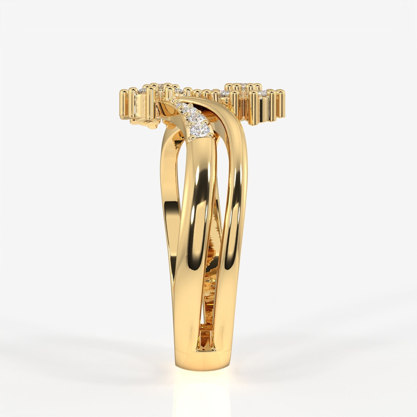 Caratbazaar Floral Duo Lab Grown Diamond 18k Gold Ring