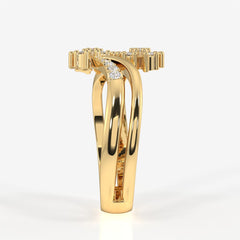 Caratbazaar Floral Duo Lab Grown Diamond 18k Gold Ring