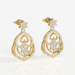 Caratbazaar Heart Bloom Lab Grown Danglers 14k Gold Earrings