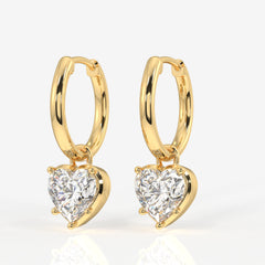 Caratbazaar Heart Cut Lab Grown Diamond Dangler 14K Gold Earrings
