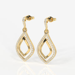 Caratbazaar Luxe Petal Lab Grown Danglers 14k Gold Earrings