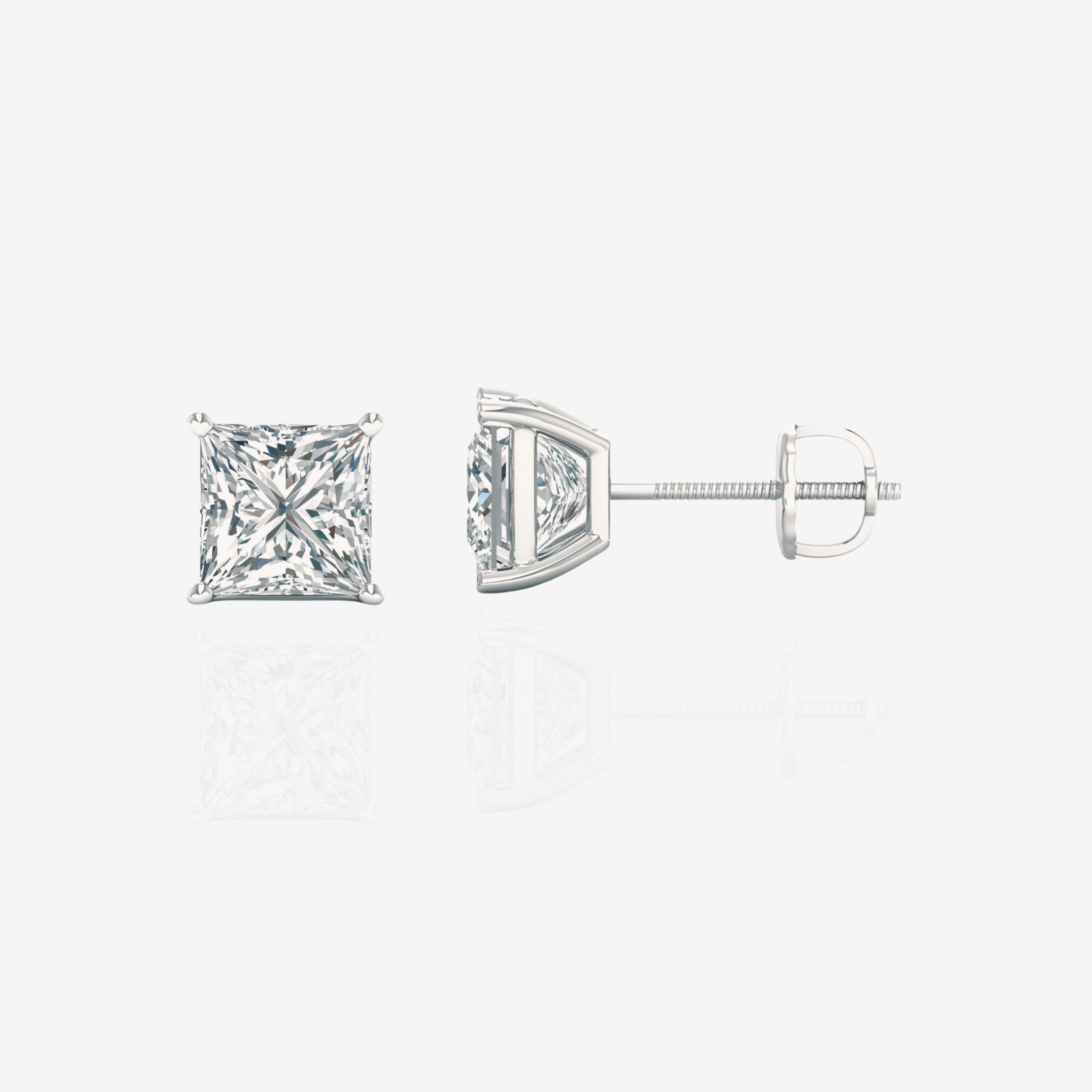 Caratbazaar Princess Cut Lab Grown Diamond Solitaire Stud 14k Gold Earrings