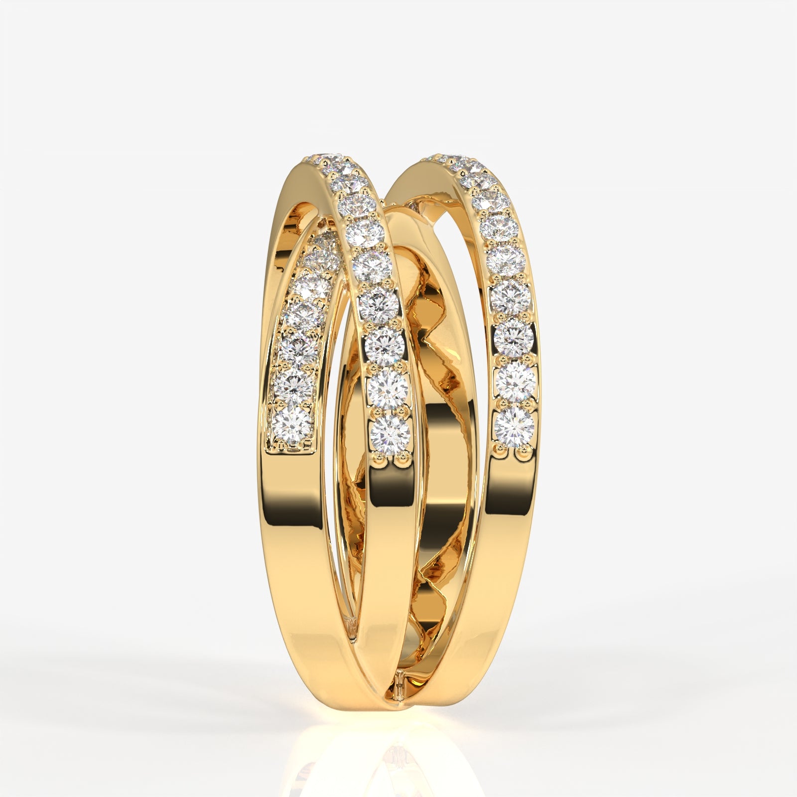 Caratbazaar Round Cut Lab Grown Diamond 3 Row Wedding Band 14k Gold Ring