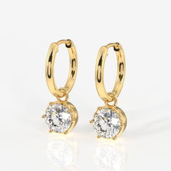 Caratbazaar Round Cut Lab Grown Diamond Dangle 14K Gold Earrings