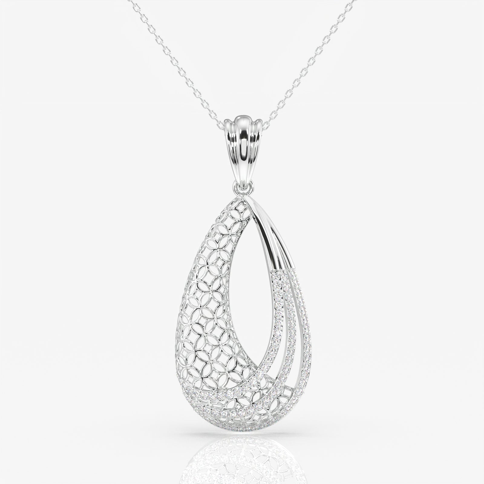 Caratbazaar Round Cut Lab Grown Diamond Dina Trellis Fashion 14k Gold Pendant