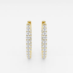 Caratbazaar Round Cut Lab Grown Diamond In Out Hoop 14k Gold Earrings