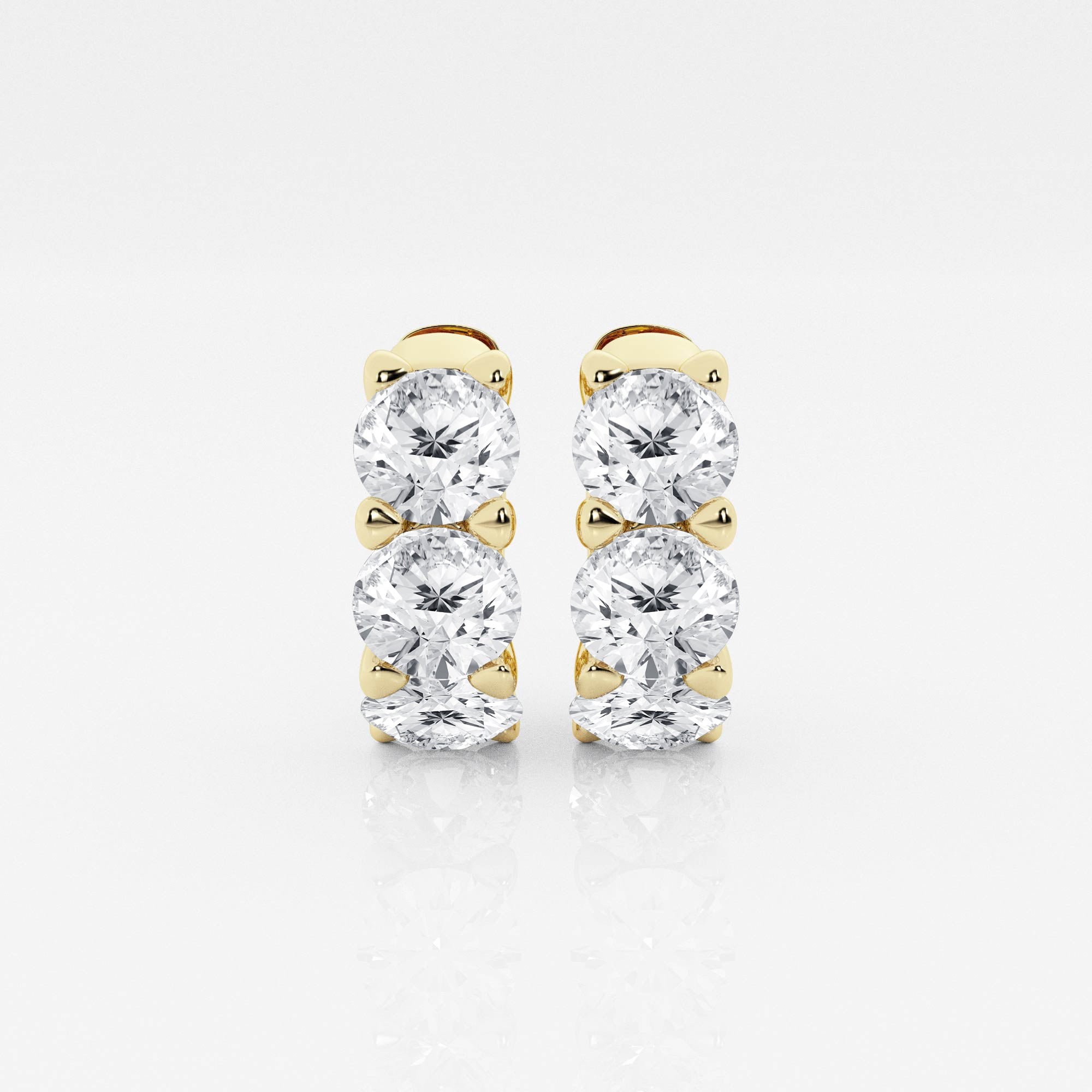 Caratbazaar Round Cut Lab Grown Diamond Three Stone Hoop 14k Gold Earrings