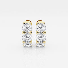 Caratbazaar Round Cut Lab Grown Diamond Three Stone Hoop 14k Gold Earrings