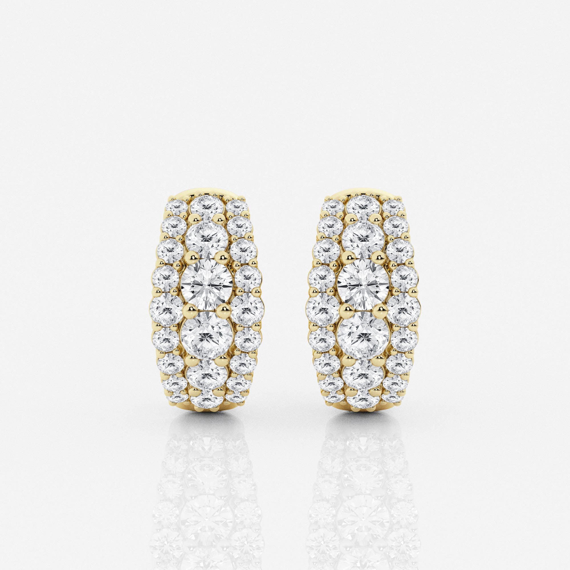 Caratbazaar Round Cut Lab Grown Diamond Triple Row Hoop 14k Gold Earrings