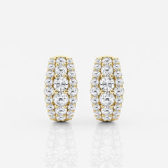 Caratbazaar Round Cut Lab Grown Diamond Triple Row Hoop 14k Gold Earrings