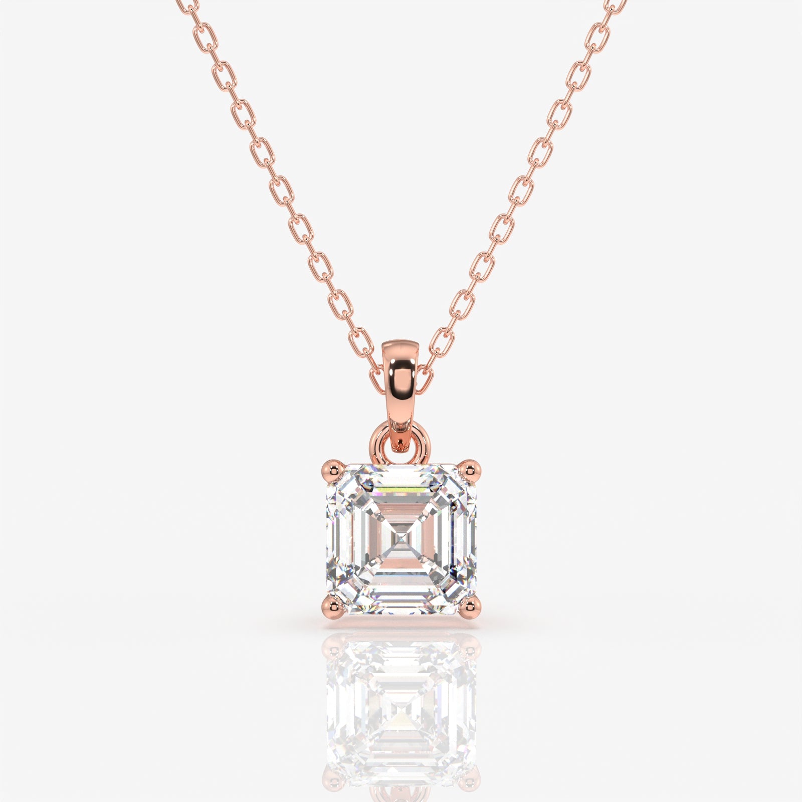 Certified Asscher Cut Lab Grown Diamond Solitaire 14k Gold Pendant