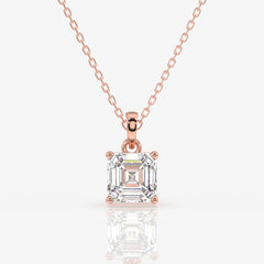 Certified Asscher Cut Lab Grown Diamond Solitaire 14k Gold Pendant