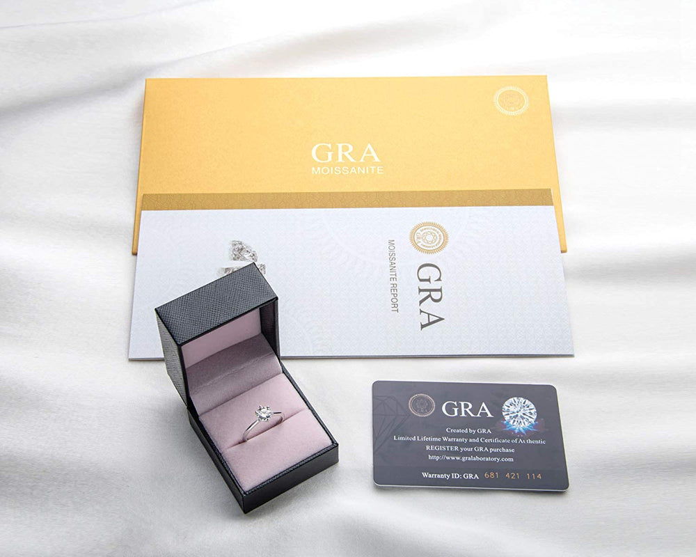 Certified Round Cut Moissanite Diamond Engagement Sterling Silver Ring