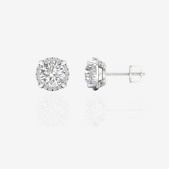 Certified Round Cut Moissanite Diamond Halo Stud Sterling Silver Earrings