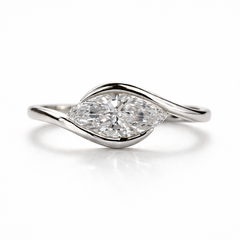 Marquise Cut Moissanite Diamond Solitaire Sterling Silver Ring