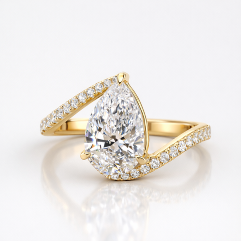 Pear Cut Lab Grown Diamond Twisted Engagement 14K Gold Ring