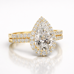 Pear Cut Moissanite Diamond Engagement 9K Gold Ring