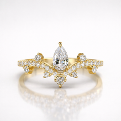 Pear and Round Cut Moissanite Diamond Wedding Sterling Silver Band Ring