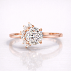 Portuguese Cut Moissanite Diamond Engagement 14K Gold Ring