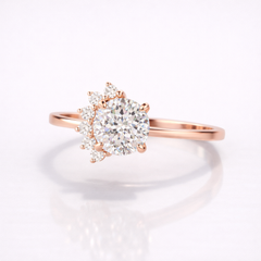 Portuguese Cut Moissanite Diamond Engagement 9K Gold Ring
