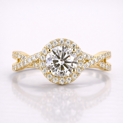 Round Cut Moissanite Diamond Twisted Engagement 9K Gold Ring