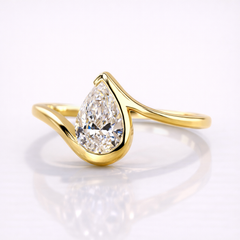 Pear Cut Moissanite Diamond Solitaire 9K Gold Ring