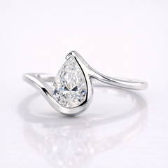 Pear Cut Moissanite Diamond Solitaire Sterling Silver Ring