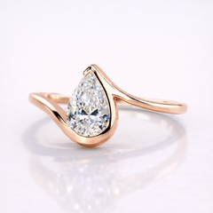 Pear Cut Moissanite Diamond Solitaire 9K Gold Ring