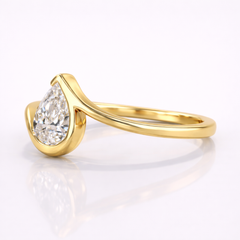 Pear Cut Moissanite Diamond Solitaire 9K Gold Ring