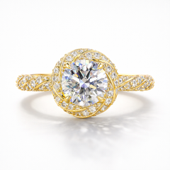Round Cut Moissanite Diamond Twisted Pave 18K Gold Ring