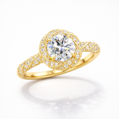 Round Cut Moissanite Diamond Twisted Pave 18K Gold Ring