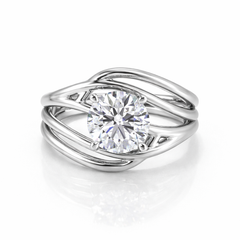 Round Cut Moissanite Diamond Solitaire Sterling Silver Ring