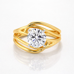 Round Cut Moissanite Diamond Solitaire Sterling Silver Ring