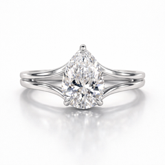 Pear Cut Moissanite Diamond Solitaire Hidden Halo Sterling Silver Ring