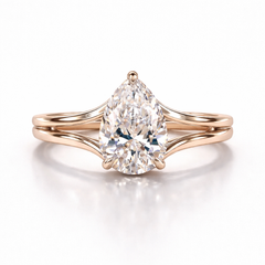 Pear Cut Moissanite Diamond Solitaire Hidden Halo Sterling Silver Ring