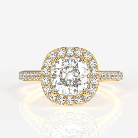 Cushion Cut Moissanite Diamond Halo Engagement 14K Gold Ring