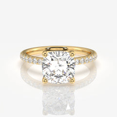 Cushion Cut Moissanite Diamond Pave 14k Gold Ring