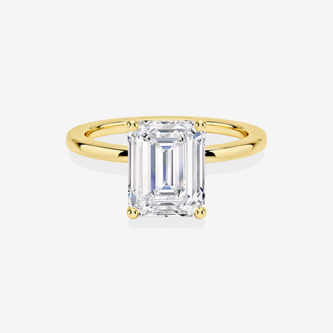 Emerald Cut Lab Grown Diamond Classic Solitaire Engagement 14k Gold Ring