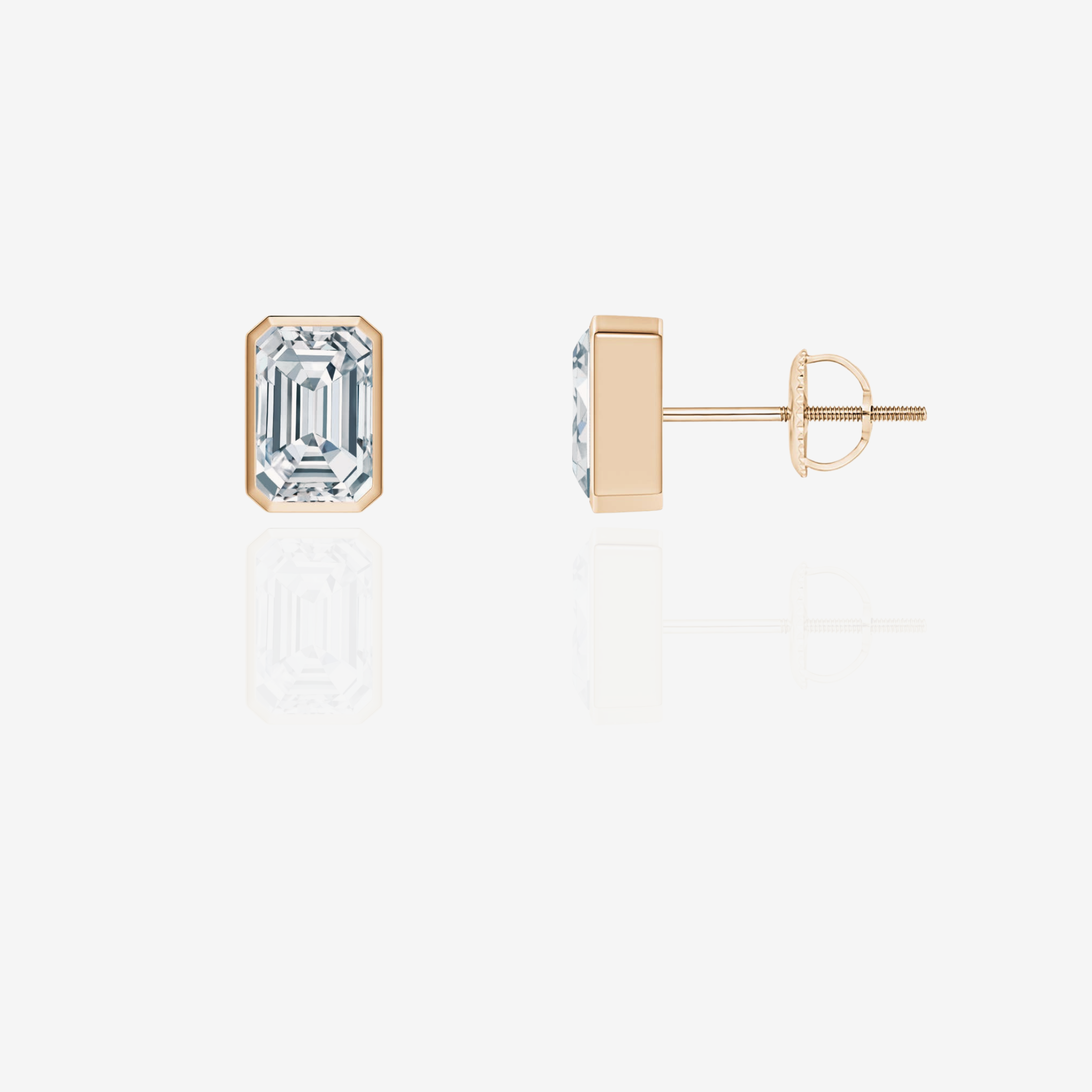 Emerald Cut Moissanite Diamond Bezel Stud 18k Gold Earrings